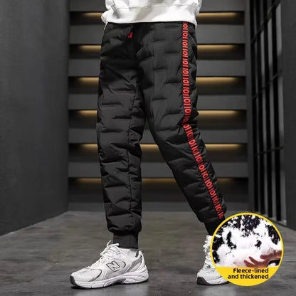 Men's Outdoor Casual Duck down Trousers Winter Windproof Waterproof Cold Resistant Cotton Pants Long Drawstring Waist