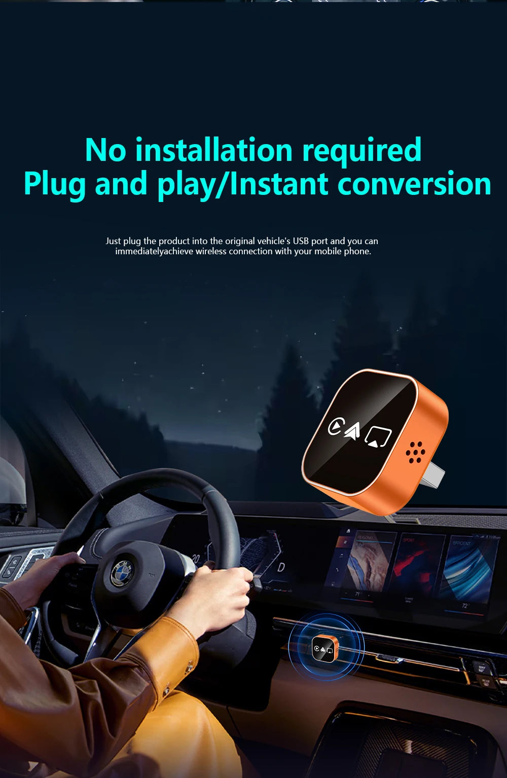 2026 Upgrade 4-in-1 Wireless Carplay Mirror Link Adapter Wired to Wireless Android Auto Plug & Play 5GHz WIFI For Wired Carplay