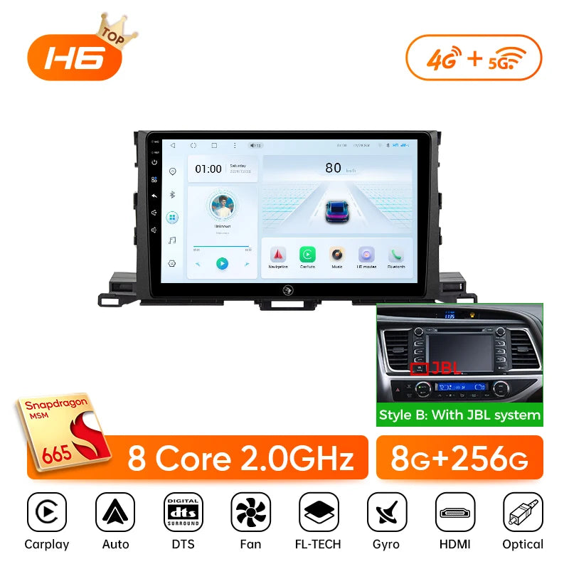 Ainavi Car Multimedia Player For Toyota Highlander 2014 2015 2016 2017 2018 2019 wireless Carplay Android Auto 4G Wifi 2din
