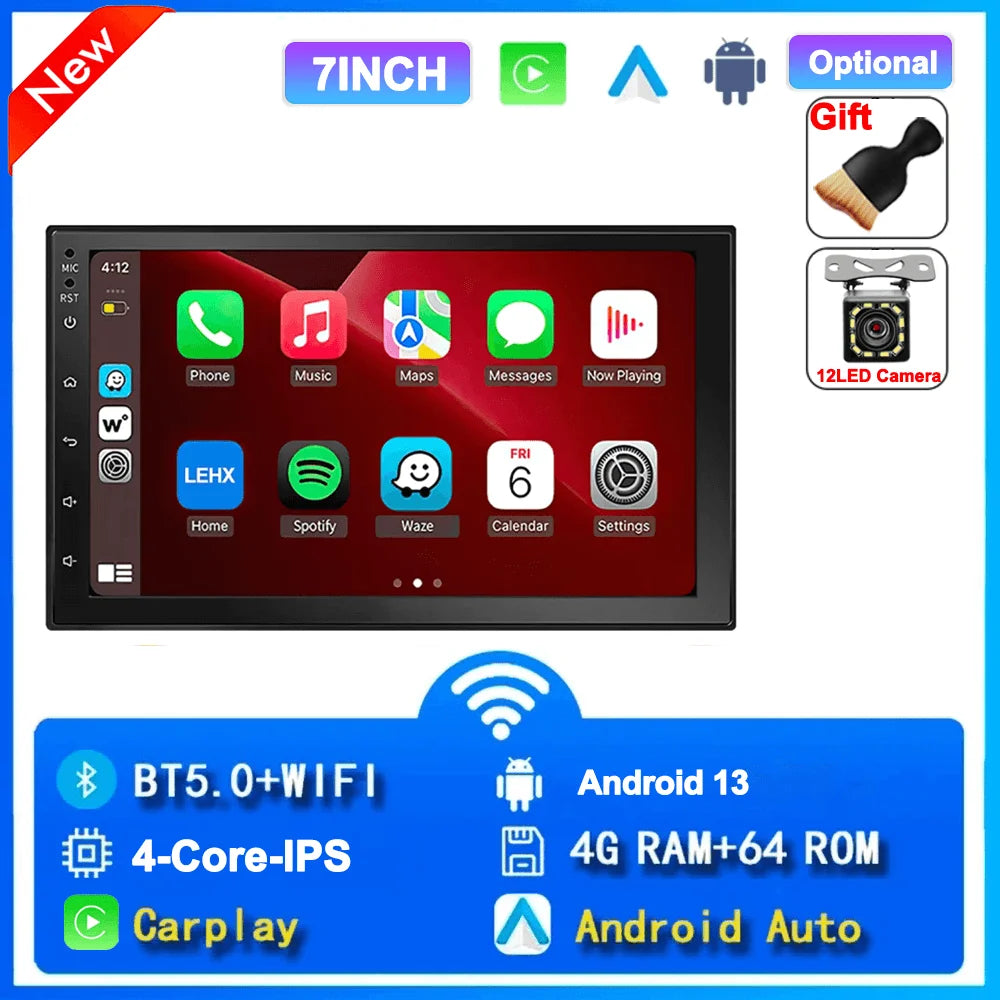 Universal 7"/9"/10“ 2DIN Android 13 4+64G Car Stereo Carplay Android Auto GPS Navigation Bluetooth FM RDS Radio WIFI Touchscreen