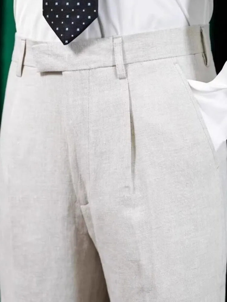 Office Men Work Summer Suit Shorts Japanese Style Solid Color High Street New Knee Length Trousers Male Straight Casual Shorts