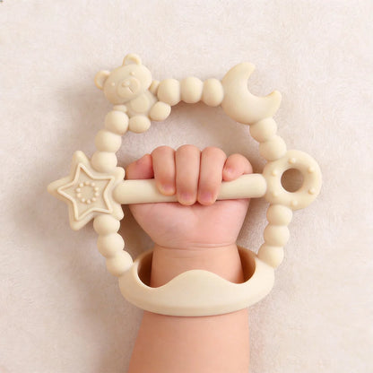 Anti-drop Wristband Baby Teether Silicone Bear Moon Star Teething Toy Non-slip Handheld Teether for Newborn Babies