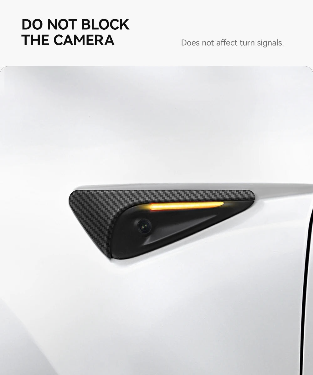 YZ Turn Signal Camera Trim Cover forTesla Model3Y 202-2026 Accessories Side Leaf Board Protector ABS Matte Carbon Fiber Pattern