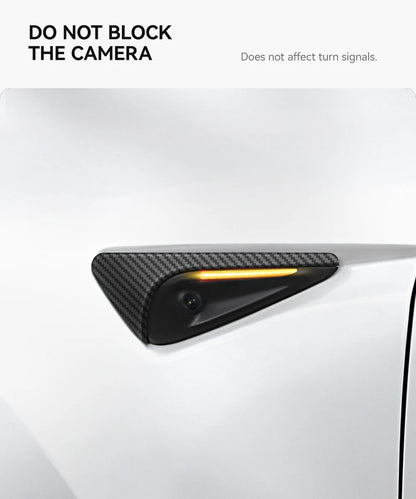YZ Turn Signal Camera Trim Cover forTesla Model3Y 202-2026 Accessories Side Leaf Board Protector ABS Matte Carbon Fiber Pattern