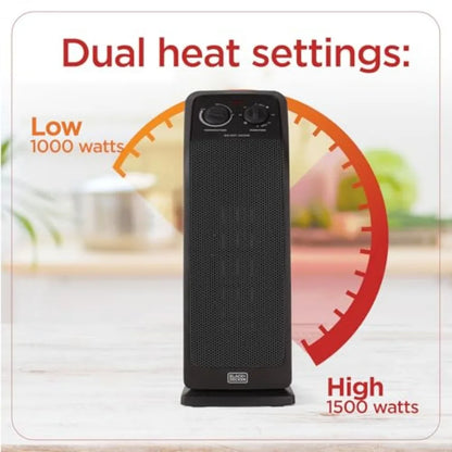 Oscillating Ceramic Tower Heater, 1500W Space Heater and Fan Combo with Adjustable Thermostat, 3 Settings, For Home and Office,
