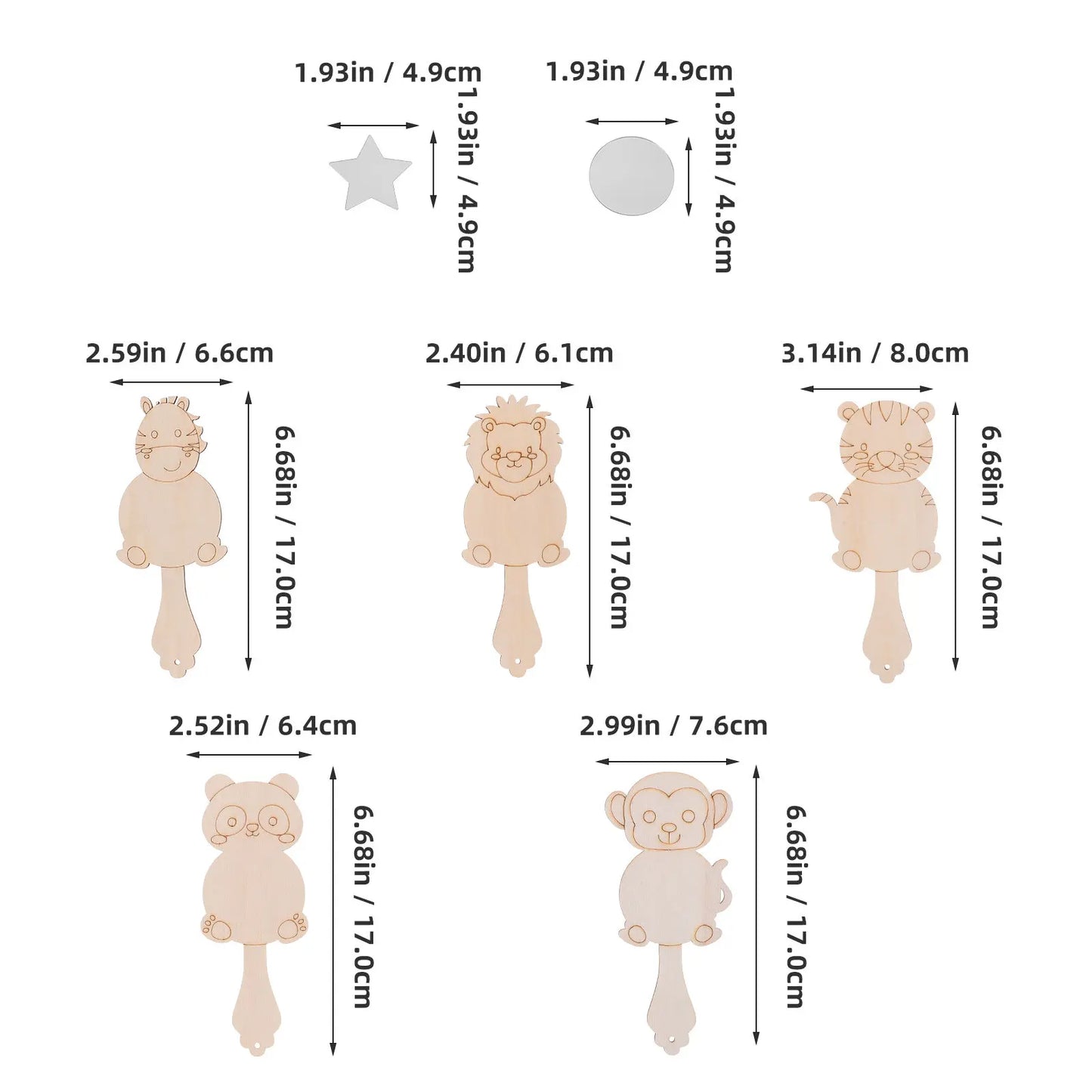 10Set Animal Mirror Craft Kit Wooden Handheld Paintable Blanks DIY Birthday Party Easter Activities Kids Classroom Art