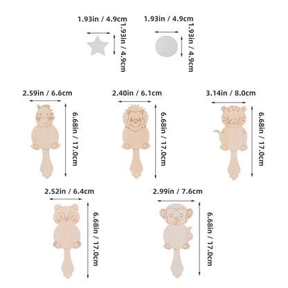 10Set Animal Mirror Craft Kit Wooden Handheld Paintable Blanks DIY Birthday Party Easter Activities Kids Classroom Art