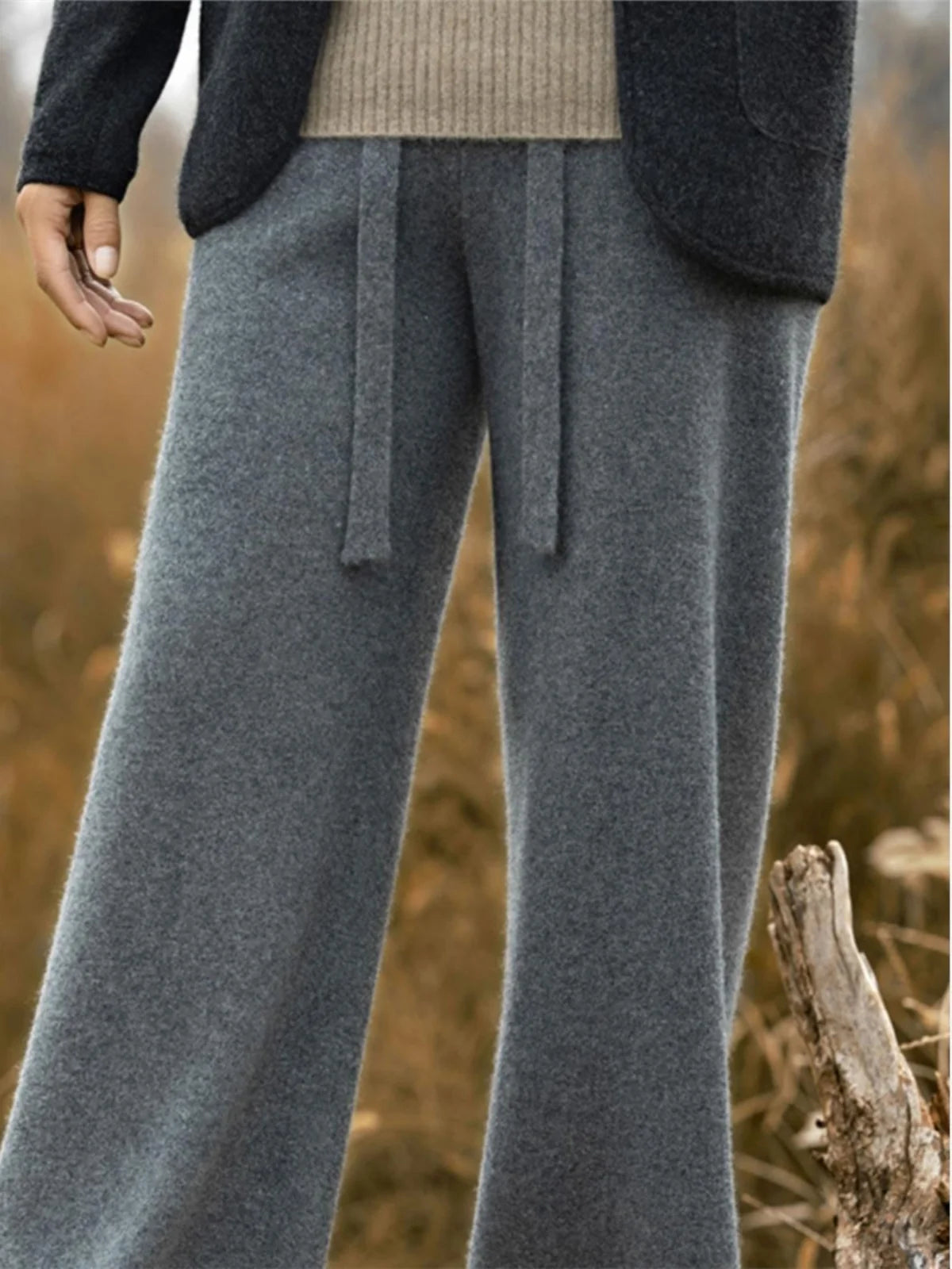 Autumn Winter Thickened Wool Wide Leg Pants Women Drapey Outerwear Knitted Loose Straight Casual Small Size Floor Length Pants