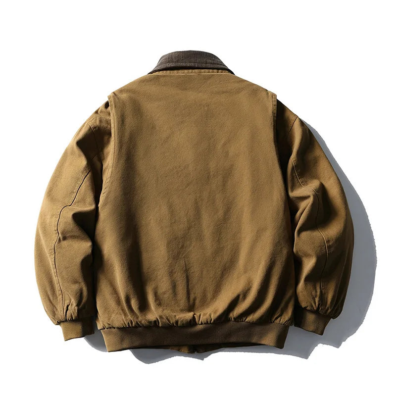 AMEKAJI Retro Japanese Men's Cotton Jaet Thiened Warm Casual Loose Collar Workwear Outerwear Trendy Winter Coat