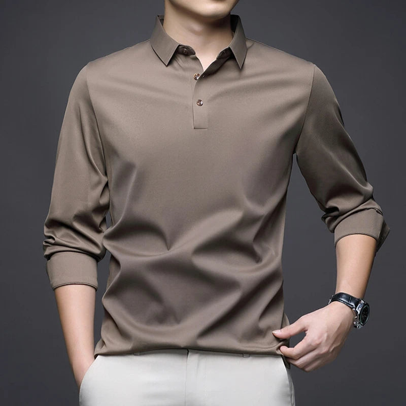 New Long-sleeved POLO Men Can Be Stretched for Business Leisure in Solid Colors, Suitable for Daily Commuting  T-shirts.M-4XL