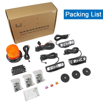 Carsanbo Forklift Area Radar Security Alert System with 3pcs Radar Warning Lights 1pcs Voice Flashing Alarm Light Magnetic Base