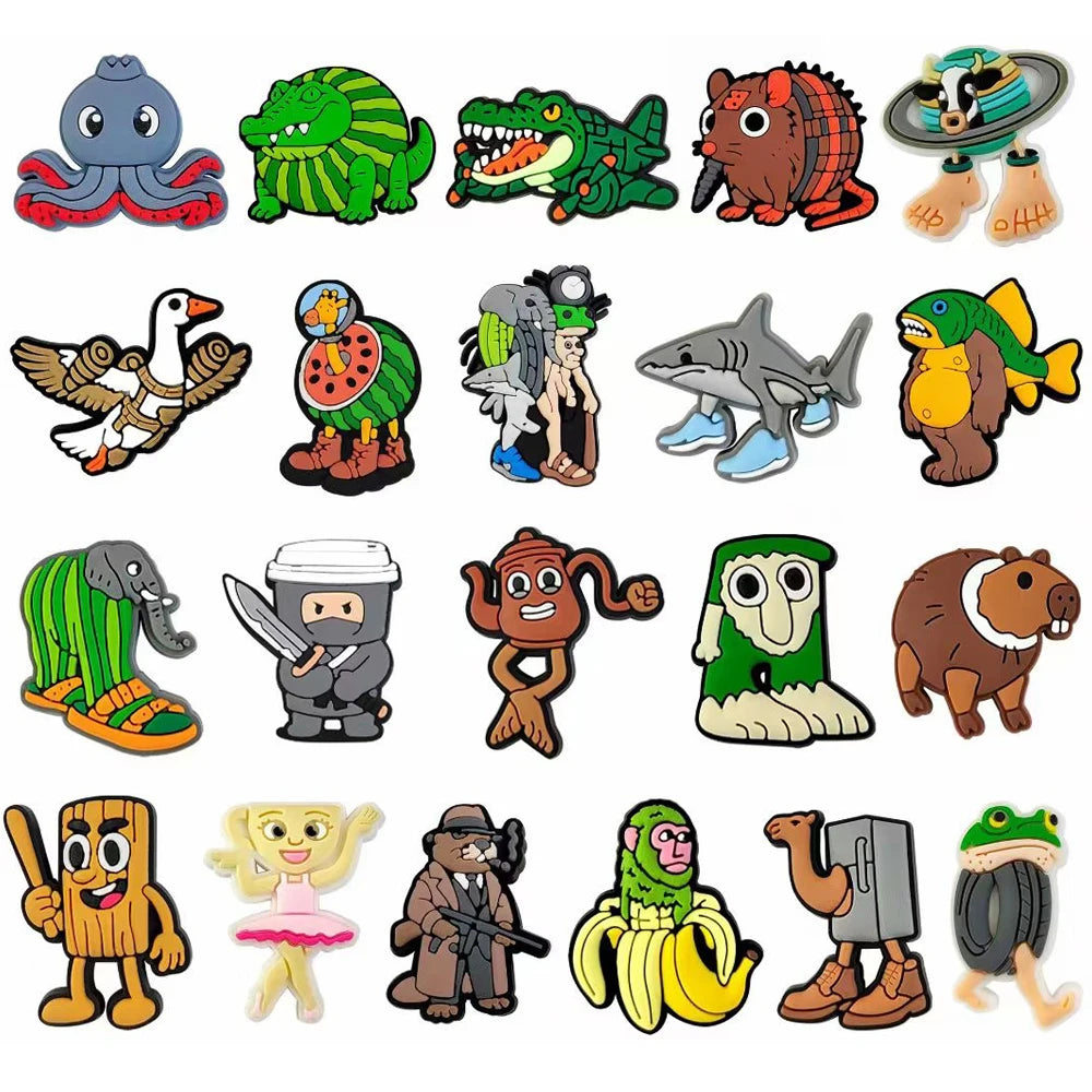 21-100pcs Italian Brainrot Funny Shoes Charms Bubble Slides Clog Sandals Shoe Accessories Decoration Buckle for Kids Party Gifts