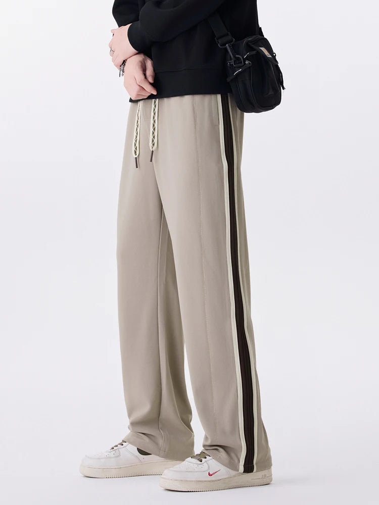 2025 Autumn New Straight Sweatpants Men Korean Fashion 330gsm Stretch Knit Sports Pants Loose Fit Wide Leg Casual Trousers