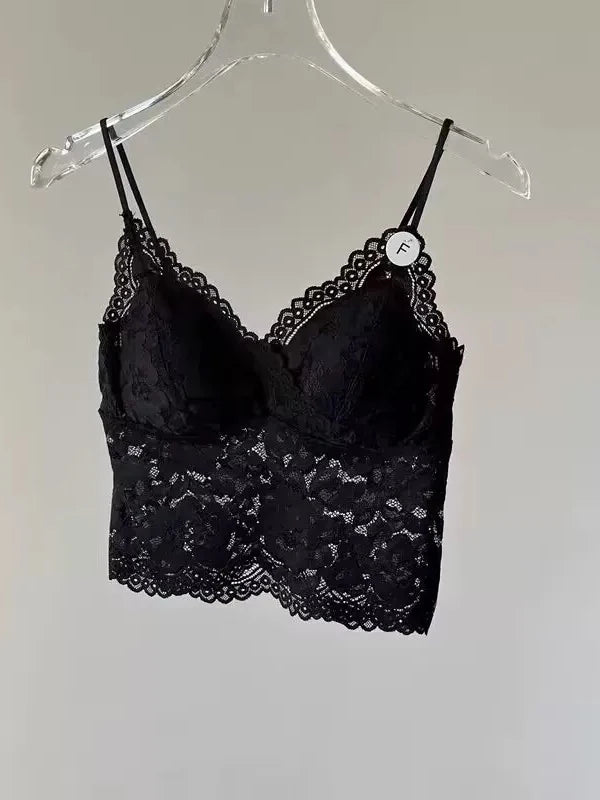 Lace Strap Women's Integrated Fixed Cup Sexy Back Vest Top Short Inner Wear Tank Top Bralette Comfortable Breathable Nylon