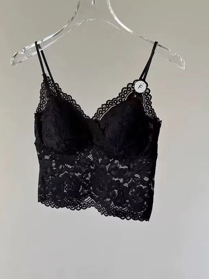 Lace Strap Women's Integrated Fixed Cup Sexy Back Vest Top Short Inner Wear Tank Top Bralette Comfortable Breathable Nylon