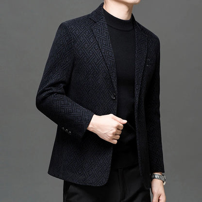 Autumn Winter Men Elegant Padded Blazers Coffee Navy Personality Pattern Suit Jackets Male Slim Fit Tailored Outfits Garments