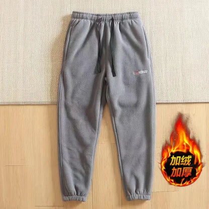Men's Double-Sided Fleece Thickened Sweatpants Elastic Waist Casual Trousers Winter Warm Sports Leisure Pants Polyester Fiber