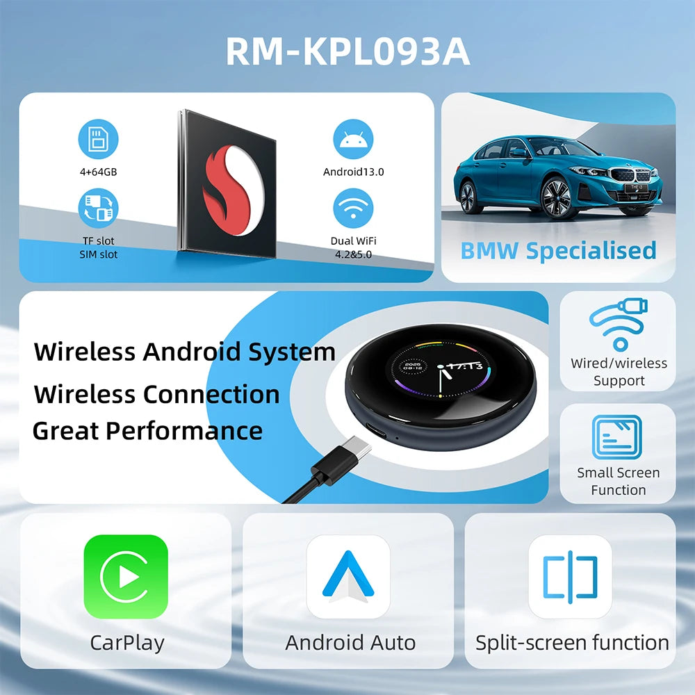 LEXXSON Ai Box 4+64GB Wireless Carplay Adapter Android 13 Netflix Youtube IPTV Video Box For Cars With Wireless or Wired Carplay
