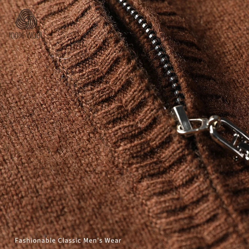 100% Virgin Wool Sweater Men's, 410g High-Neck Knit, Old Money Style, 4 Sizes Available High Quality Warmth