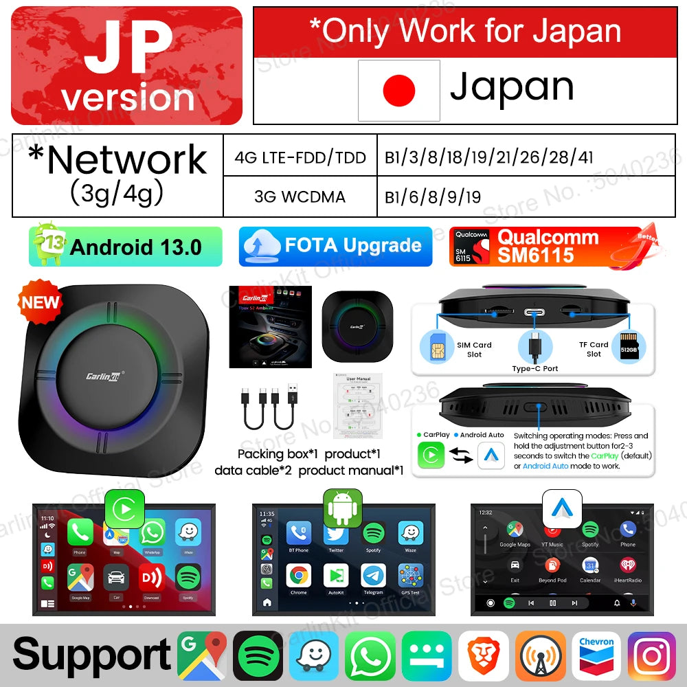 2026 CarlinKit Smart CarPlay Ai Box Android 13 Support Netflix YouTube Split Screen Wireless Android Auto & CarPlay Smart TV Box