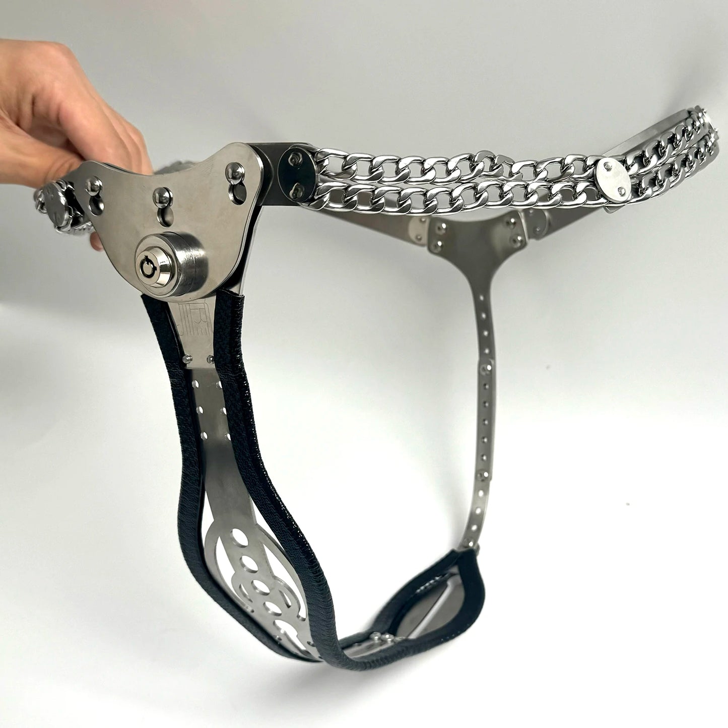 2026Press Lock Male Female Adjustable StainlessSteel Chastity Belt Cock Penis Cage Defecate Hole Anal Plug Adult Bondage Sex Toy