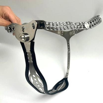 2026Press Lock Male Female Adjustable StainlessSteel Chastity Belt Cock Penis Cage Defecate Hole Anal Plug Adult Bondage Sex Toy