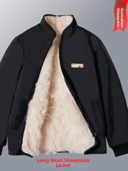Thickened Sheepskin Leather Fur Integrated Stand Collar Warm Outerwear Coat for Men Mid-Aged And Elderly Autumn Winter Top