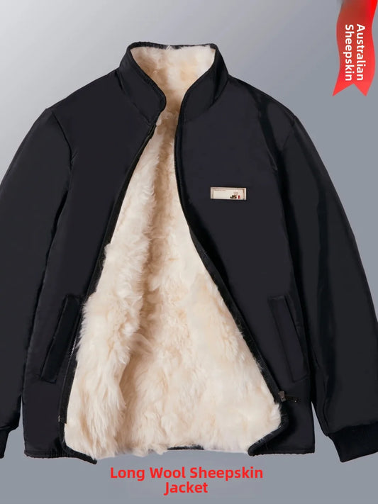 Thickened Sheepskin Leather Fur Integrated Stand Collar Warm Outerwear Coat for Men Mid-Aged And Elderly Autumn Winter Top