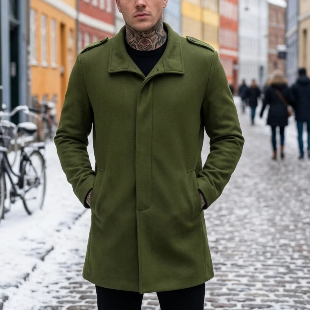 New Winter Men's Invisible Button Trench Coat Single-Breasted Mid-Length Windproof Business Casual Street Wool Blends for Man