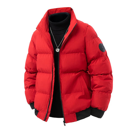 Men's 3D Quilted Puffer Jacket, Thickened Cotton Winter Coat, Stand Collar Warm Outerwear Cold Weather / Daily Wear