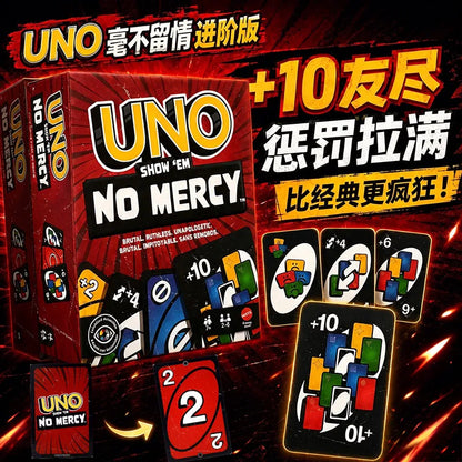 Original Mattel UNO Show ‘Em No Mercy Card Game Deck Poker Geunine Brand Christmas Gifts Family Parties/Travel Table Games