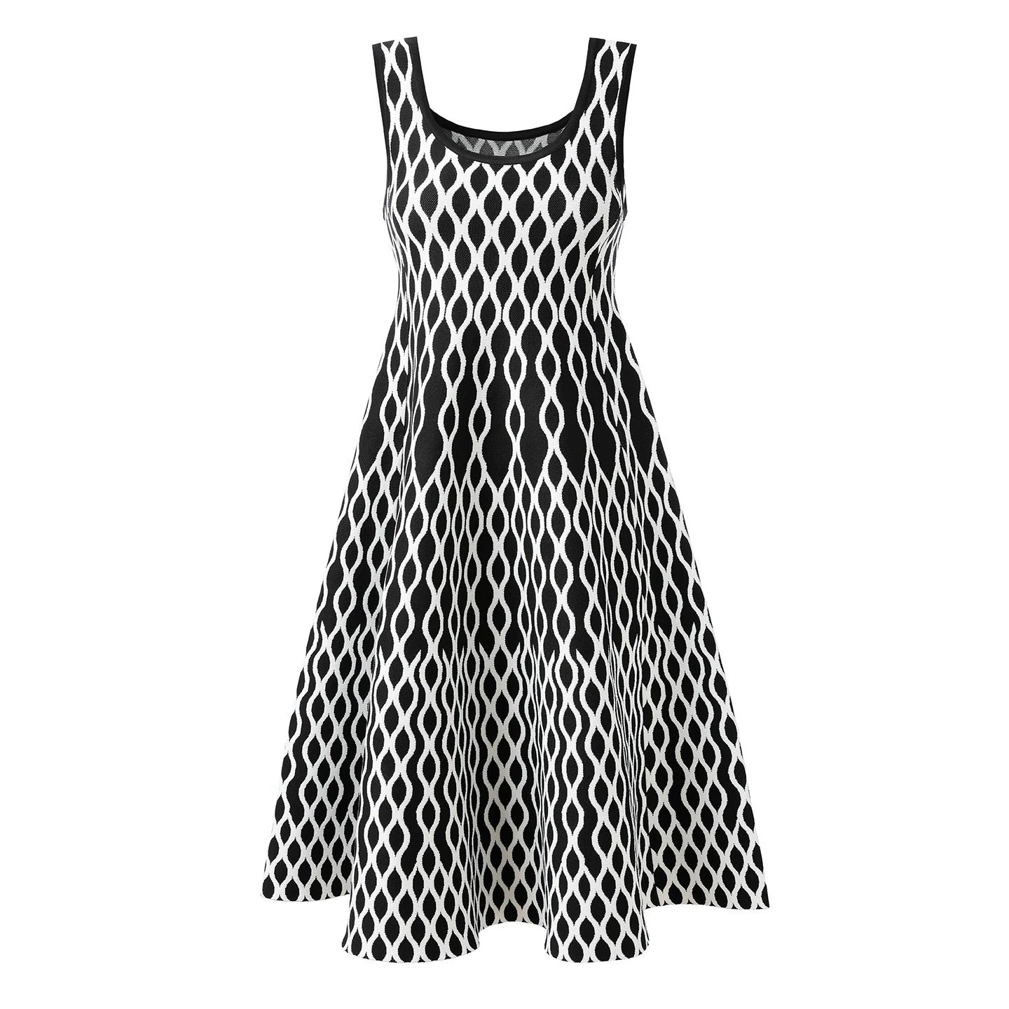 2026 Black/White Patchwork Knitting Women dress Fashion O Neck Sleeveless Dresses For Womens 51907
