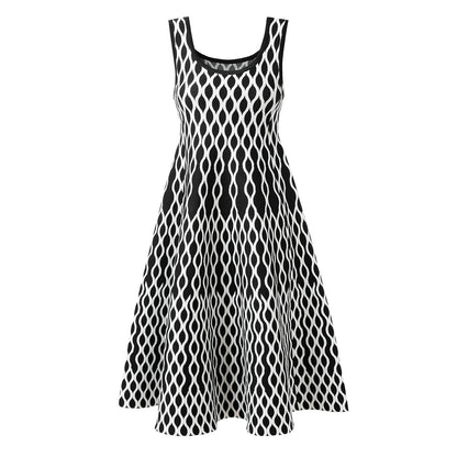 2026 Black/White Patchwork Knitting Women dress Fashion O Neck Sleeveless Dresses For Womens 51907