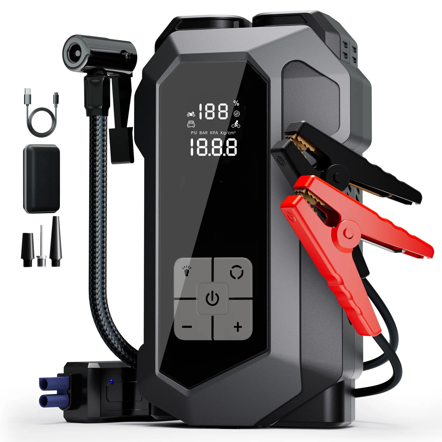Jump Starter Power Supply Wireless Tire Air Pump Integrated Machine Electric Ignition Artifact Equipped with USB Port LED Light