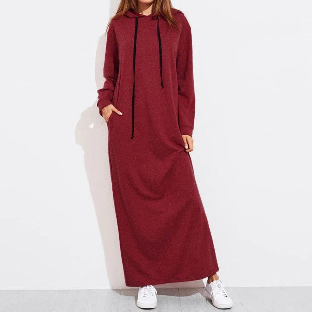New Women's Sweater Dress Long Hooded Long Sleeve Pocket Elegant Dress Casual Sports Pullover Long Skirt Everyday Wear S-2XL