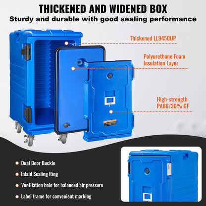SucceBuy75-120 L Insulated Food Pan Carrier Food Box Front Loading Food Warmer with Handle&Double Buckles for Restaurant Canteen
