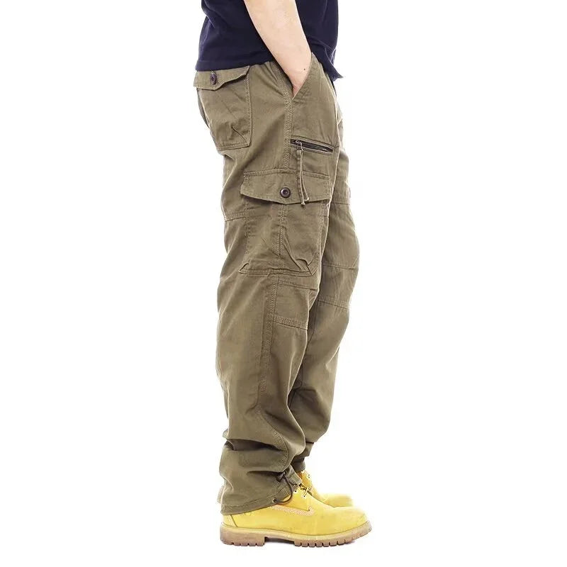 Fashion Solid Color Cotton Casual Pants Men Multi Pocket Cargo Pants Male Baggy Camouflage Sweat Pants Loose Fit Plus Size M-5XL