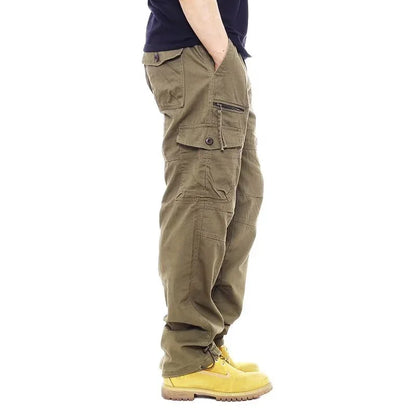 Fashion Solid Color Cotton Casual Pants Men Multi Pocket Cargo Pants Male Baggy Camouflage Sweat Pants Loose Fit Plus Size M-5XL