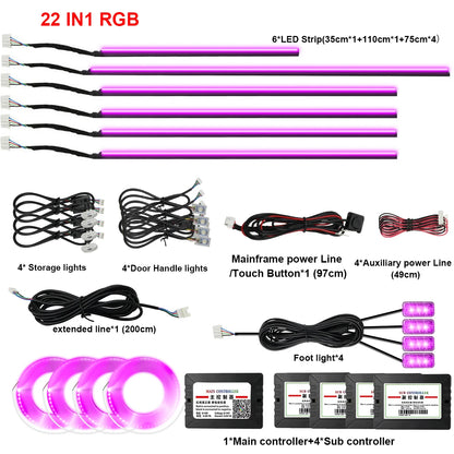 22in1 Symphony Car Ambient Light RGB 213 Color Universal Car Accessories Interior LED Lights Strip Acrylic Backlight Guide Light