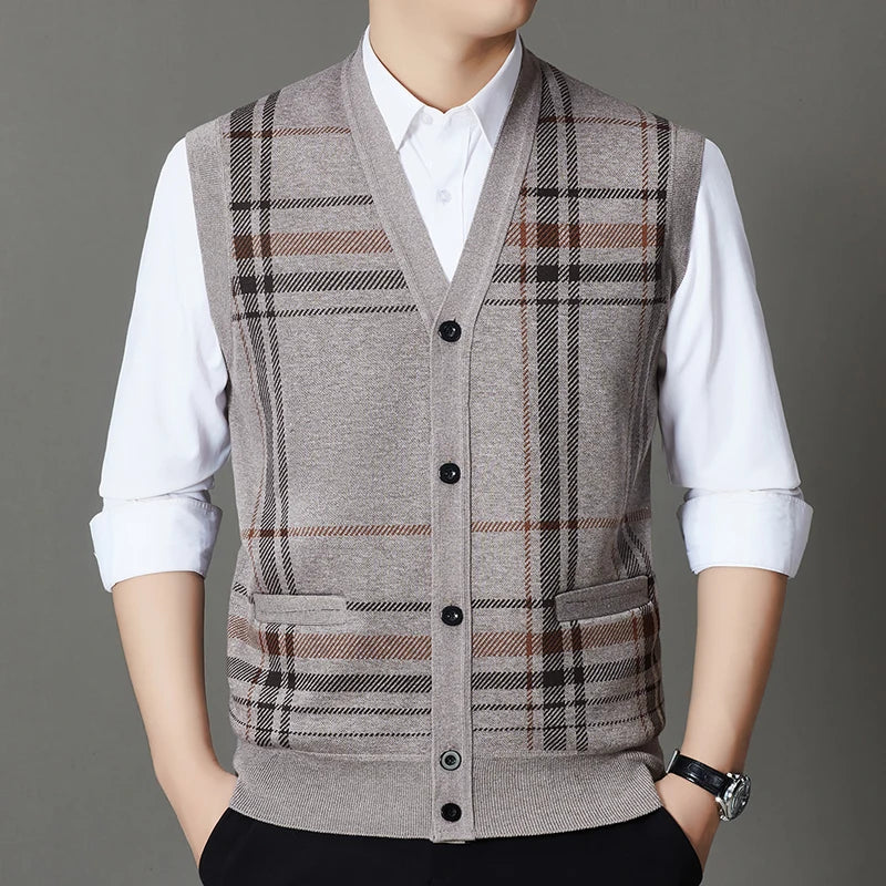 Winter 2025 with Fleece Warm Vest Vest, Vest Sweater, Men's One-piece Fleece Inner Layer Bottom Sweater, Knitted Sweater Top