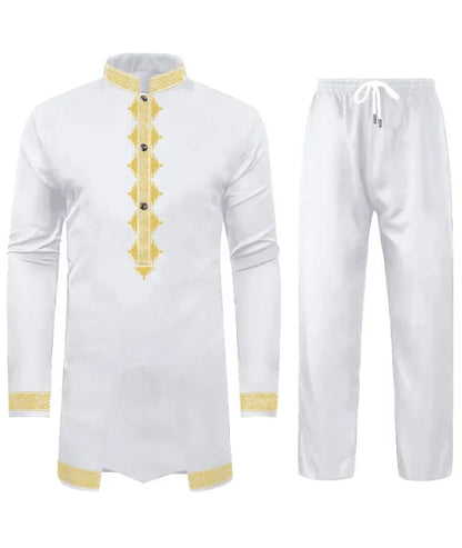 LIBIELIY New Black White Men's Suit African Ethnic Style Long Sleeve Embroidered Suit Men's Traditional Clothing 2 Pieces Luxury
