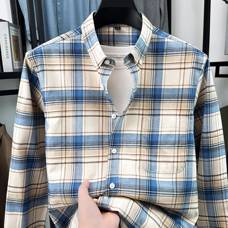 2026 New Arrival 100% Pure Cotton Men's Long Sleeve Mid-Age Shirts, Xinjiang Cotton Spring Solid Color Casual Shirt