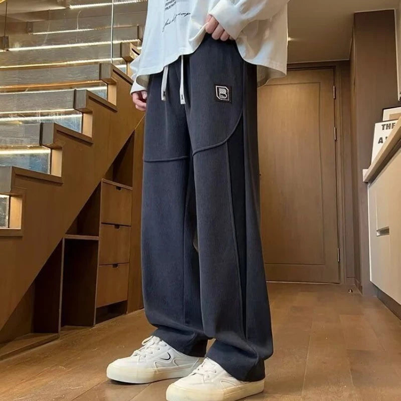 Autumn Winter Men’s Thermal Joggers Soft Fleece Lined Straight Trousers Loose Fit Casual Pants for Outdoor School