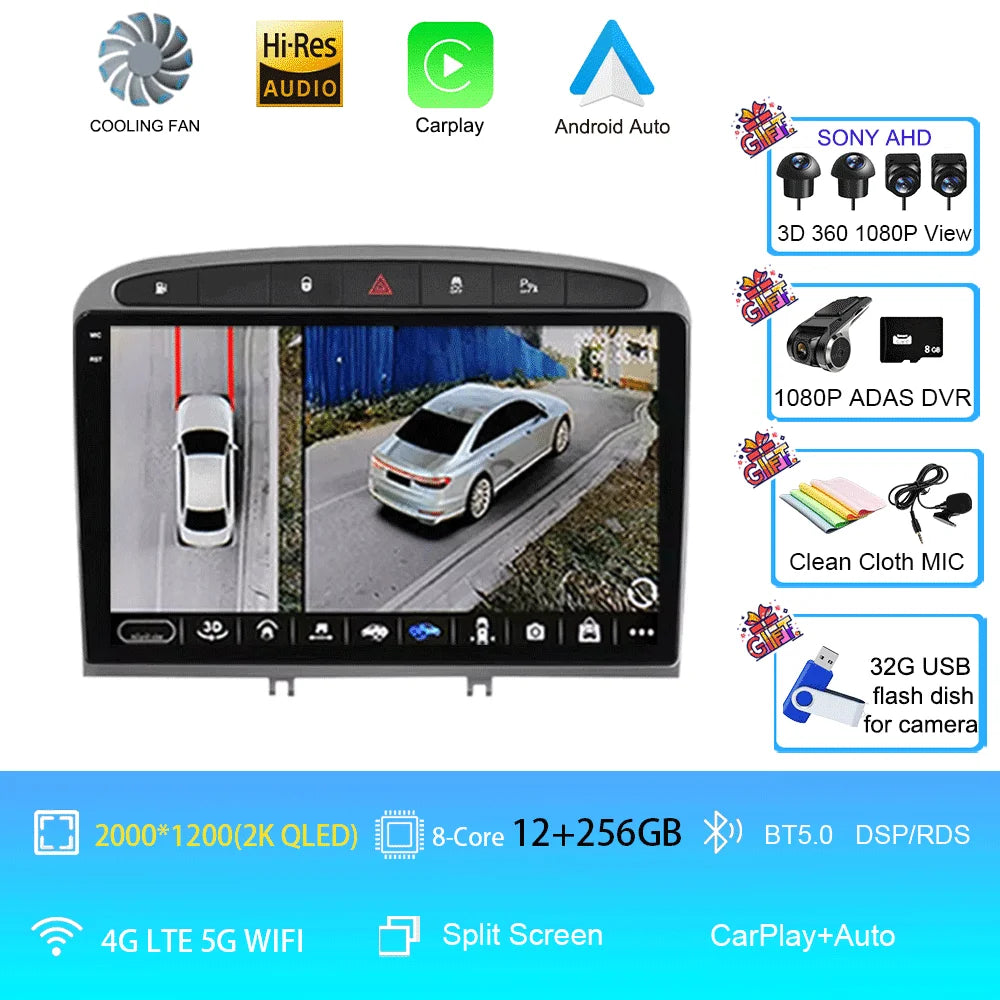 Android 16 Car Radio for Peugeot RCZ 308 SW 2007-2015 408 2012-2020 2DIN Multimedia Navigation GPS Carplay Auto Head Unit WIFI