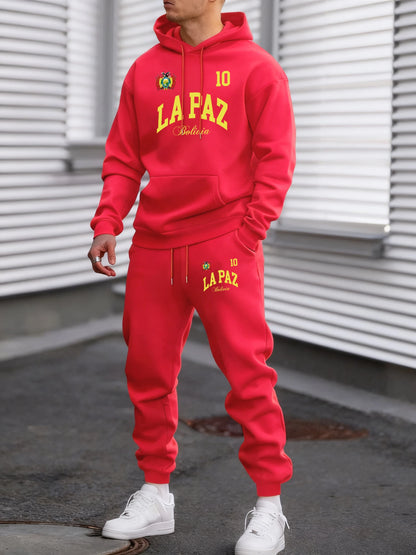 Lapaz Bolivia Emblem Printed Comfy Street Hoodie Winter Fleece Casual Sweatshirts Long Pants Sets Man Basics All-Match Sweatpant