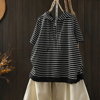 Short-sleeve Women T-shirt Summer 2026 Stylish New Trendy Loose Striped T-shirt ZF2132