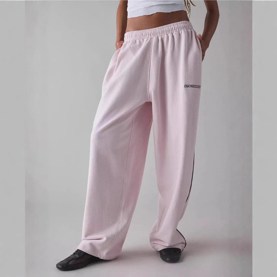 Loose Comfortable Straight Leg Pants Elastic Waist Casual Trousers Mid-Low Waist PVC Fabric Ladies Spring Season Fashion