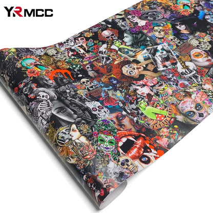 Motorcycle Adhesive Vinyl Car Wrap Hallowmas Wrapping Tools Retro Graffiti Skateboard Decoration Vinyl Paper for Car Body Films