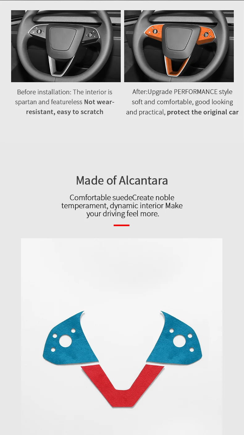 Made of Alcantara For Tesla Model 3 (2024-)/Model Y (2025-) Steering Wheel Trim Frame Sticker Car Interior Tuning Accessories
