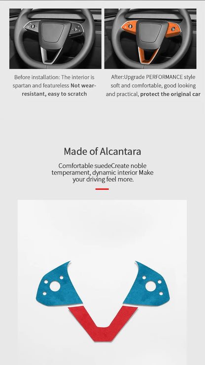 Made of Alcantara For Tesla Model 3 (2024-)/Model Y (2025-) Steering Wheel Trim Frame Sticker Car Interior Tuning Accessories